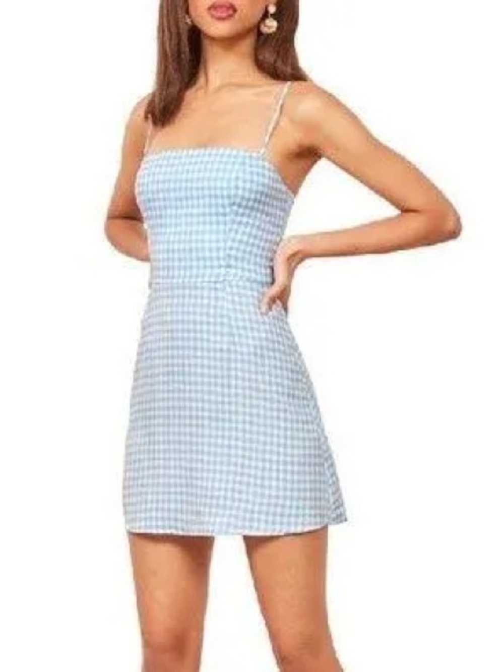 Reformation Preston Light Blue Gingham Mini Dress | Size 4